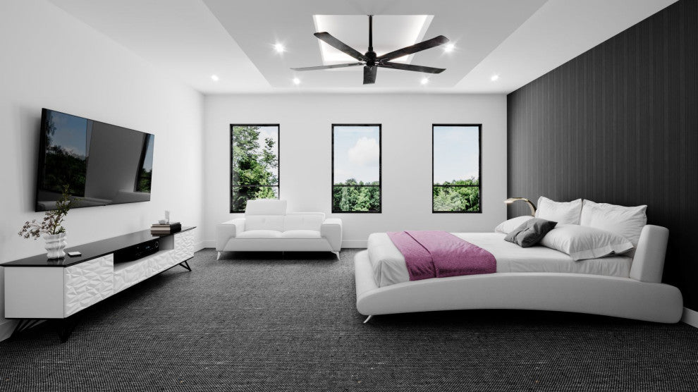 Modern Cadillac White Microfiber Leather Platform Bed, Queen