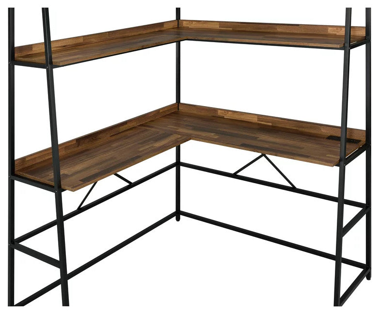 Transitional Desk, Tall Design With Large Work Top & Power/USB Station, Brown