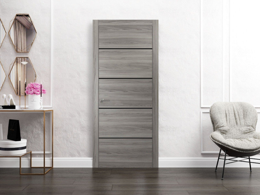 Solid French Door 24 x 80 | Planum 0015 Ginger Ash with| Bathroom