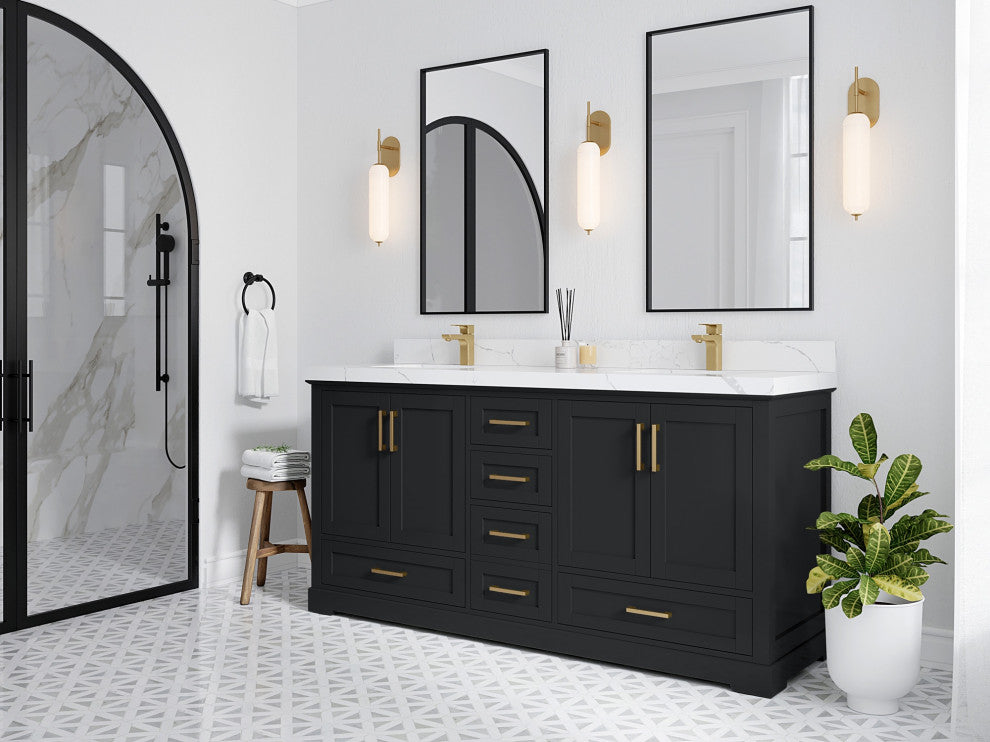 Boston 72" Double Sink Bath Vanity, Wrought Iron 2" Calacatta Black