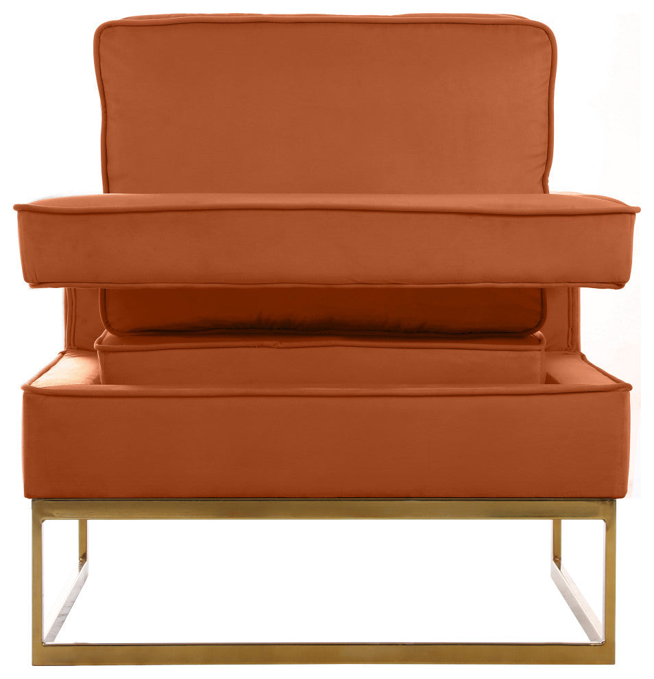 Noah Velvet Upholstered Accent Chair, Cognac, Gold Base