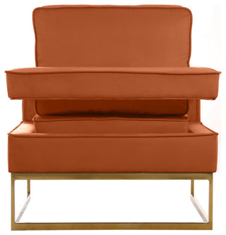 Noah Velvet Upholstered Accent Chair, Cognac, Gold Base