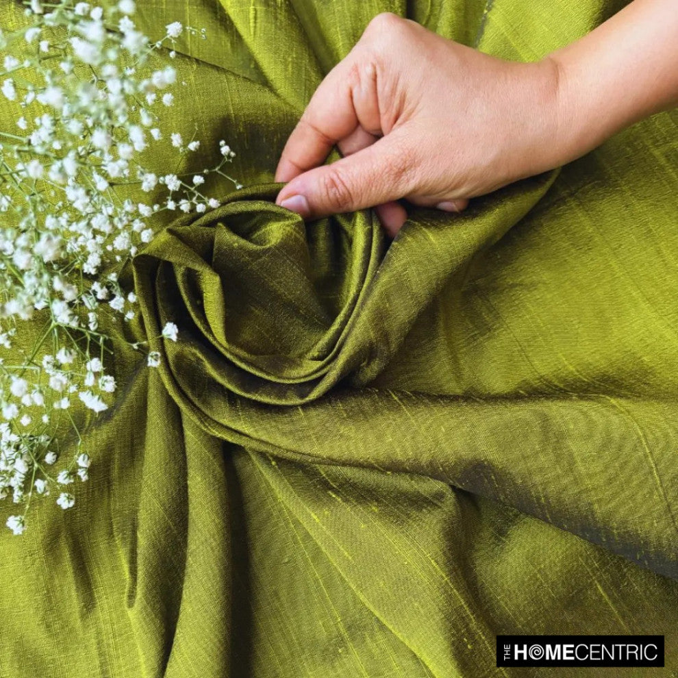 Olive Green Silk Dupioni Fabric By The Yard, 5 Yards For Curtain, Dress