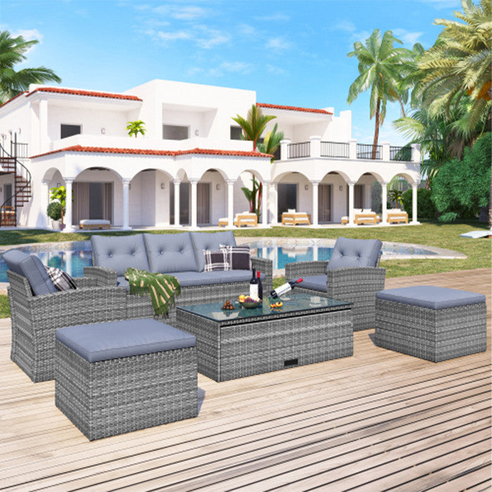 6 Piece, Outdoor Patio Sectional Set, Dark Gray