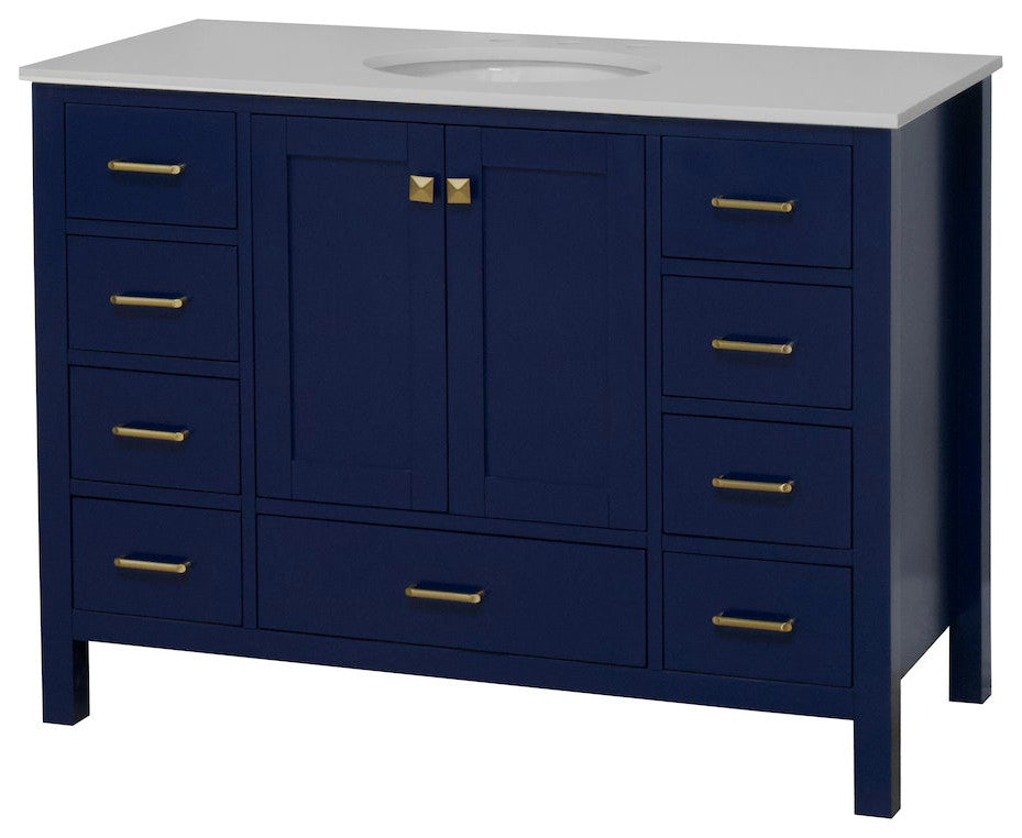Kitchen Bath Collection Horizon 48" Bathroom Vanity, Royal Blue, Engineered White