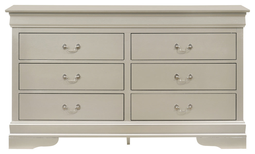 Louis Phillipe 6-Drawer Dresser, Silver Champagne