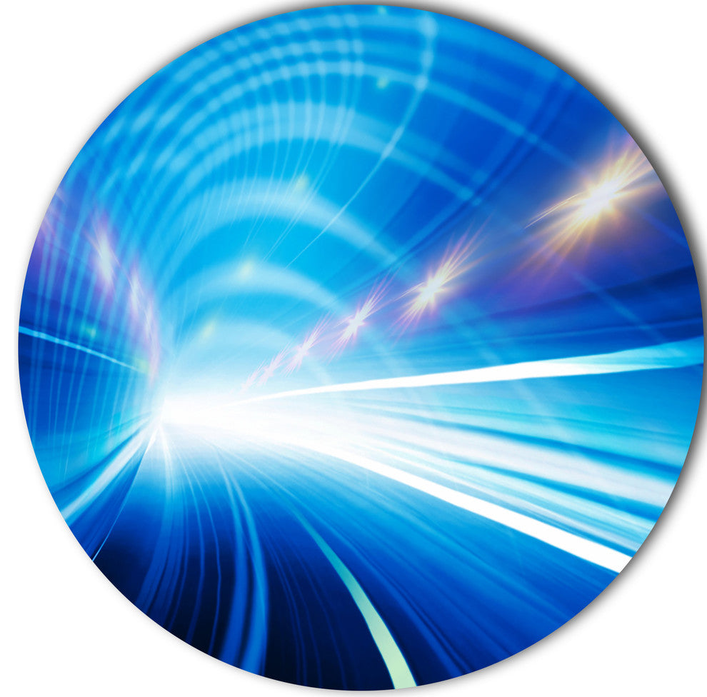 Speed Motion In Highway Tunnel, Abstract Digital Round Wall Art, 23"
