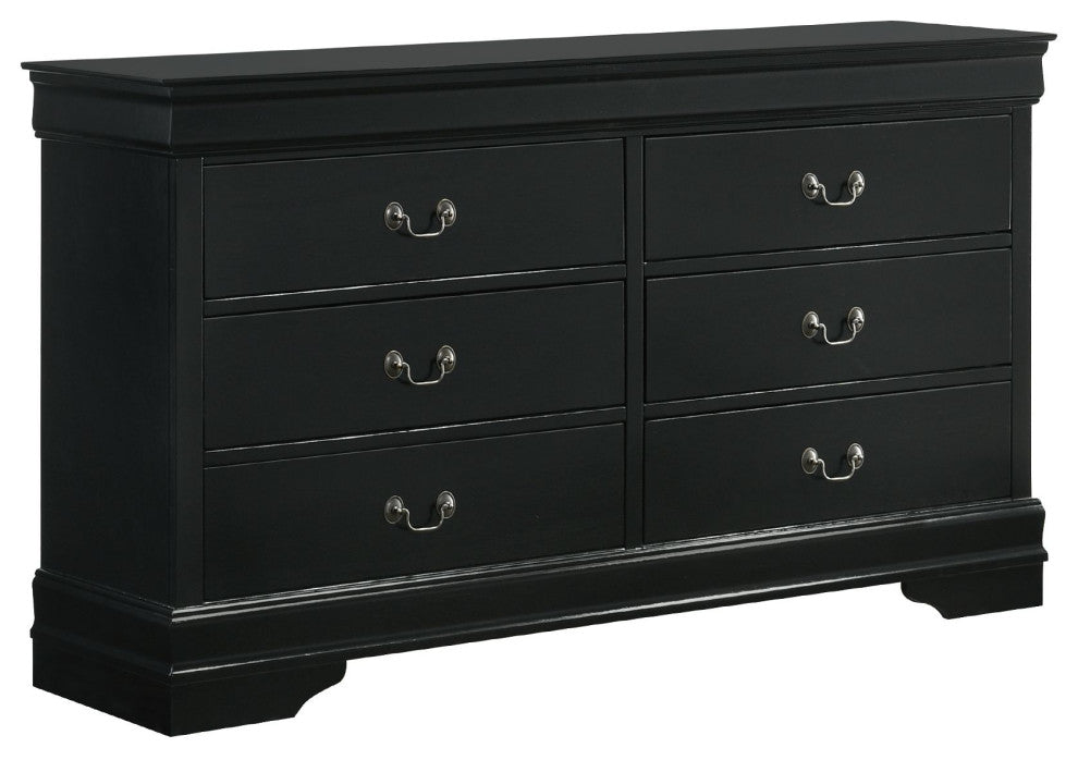 Louis Philippe 6 Drawer Dresser, Black