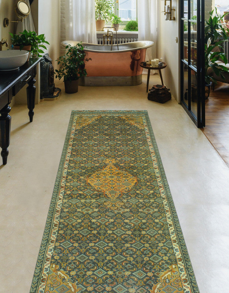 Fine Vintage Distressed Jordyn Charcoal/Ivory Runner, 3'1 x 8'8