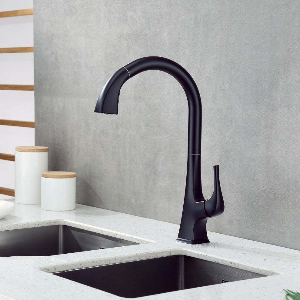 Luxier KTS20-T Single-Handle Pull-Down Sprayer Kitchen Faucet, Matte Black