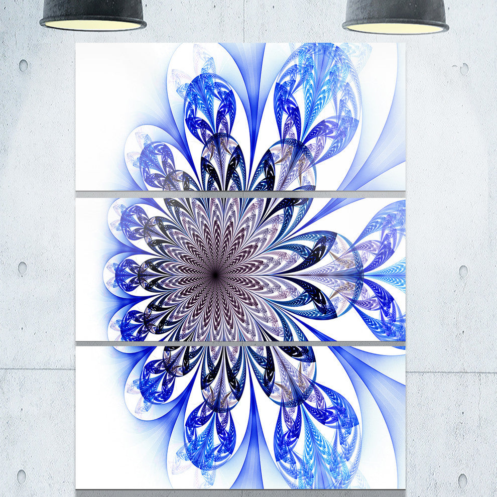 "Light Blue Fractal Flower Digital Art" Metal Wall Art, 3 Panels, 28"x36"