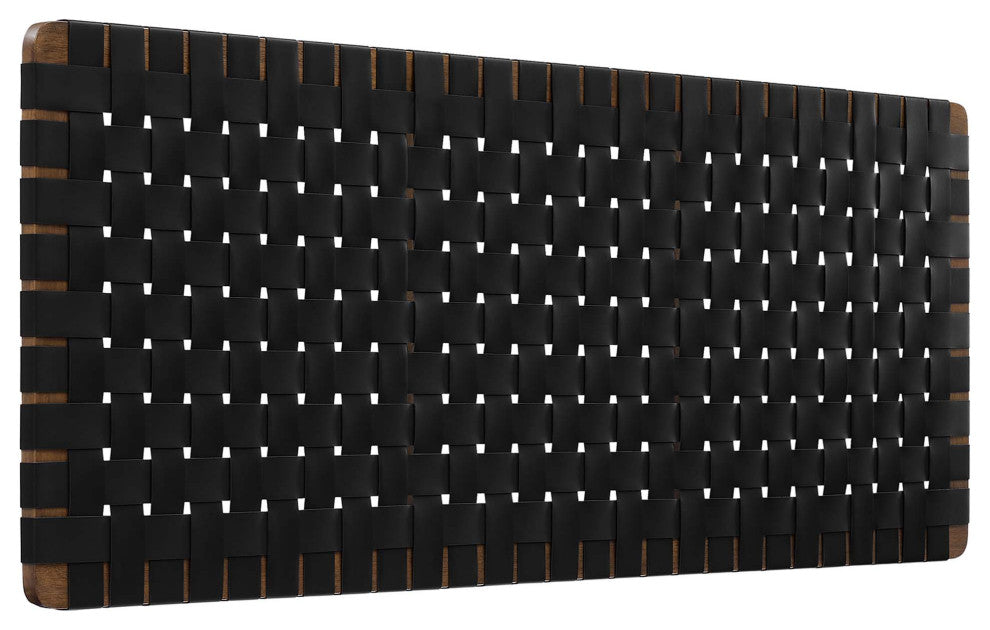Sparta Weave Wall-Mount Vegan Leather Queen Headboard, Walnut Black