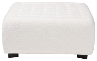 Modern and Contemporary Ivory Boucle Upholstered Wood Square Ottoman