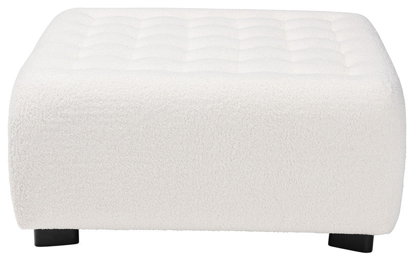Modern and Contemporary Ivory Boucle Upholstered Wood Square Ottoman