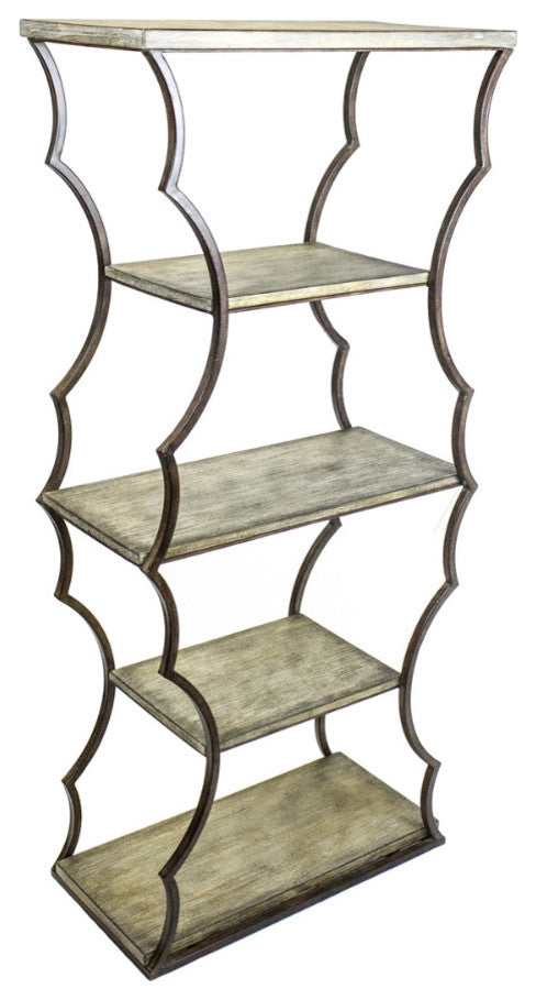 Contemporary Style Metal & Wood Shelf Unit, Silver