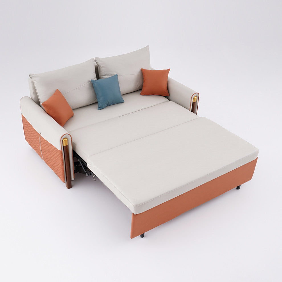 White & Orange Sleeper Sofa Convertible Sofa Leath-Aire Upholstery