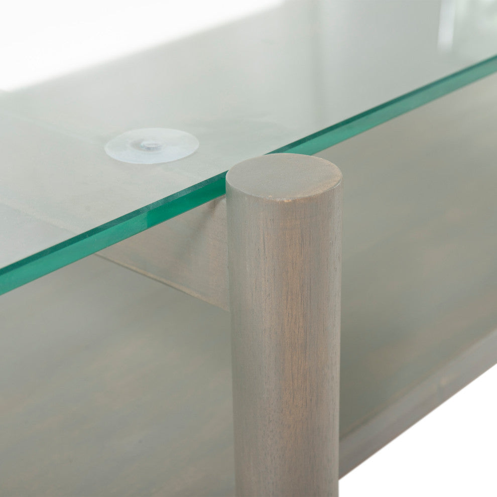 Mumford Acacia Wood Coffee Table With Tempered Glass Top, Brown Mahogany, Gray F