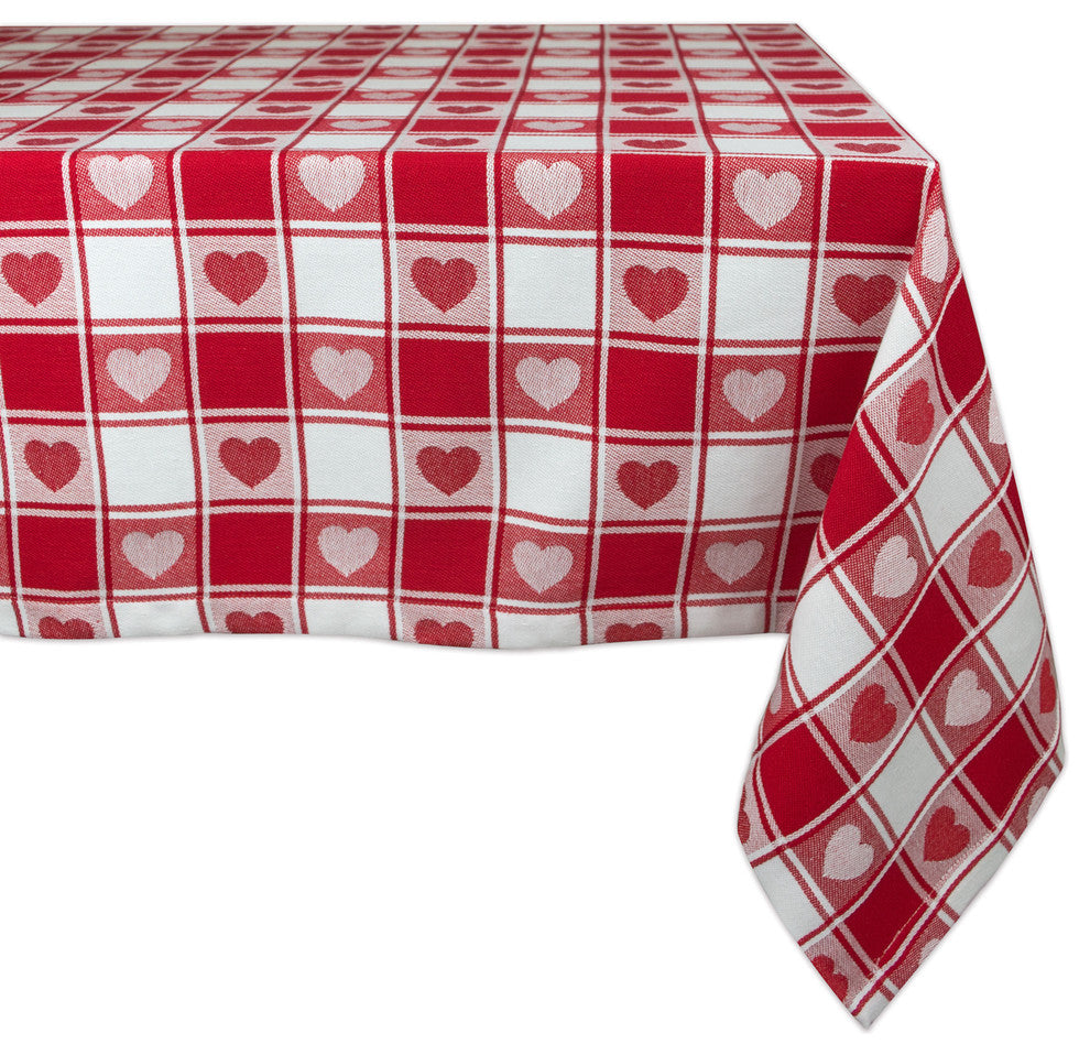 DII Woven Check Hearts Tablecloth 60"x84"