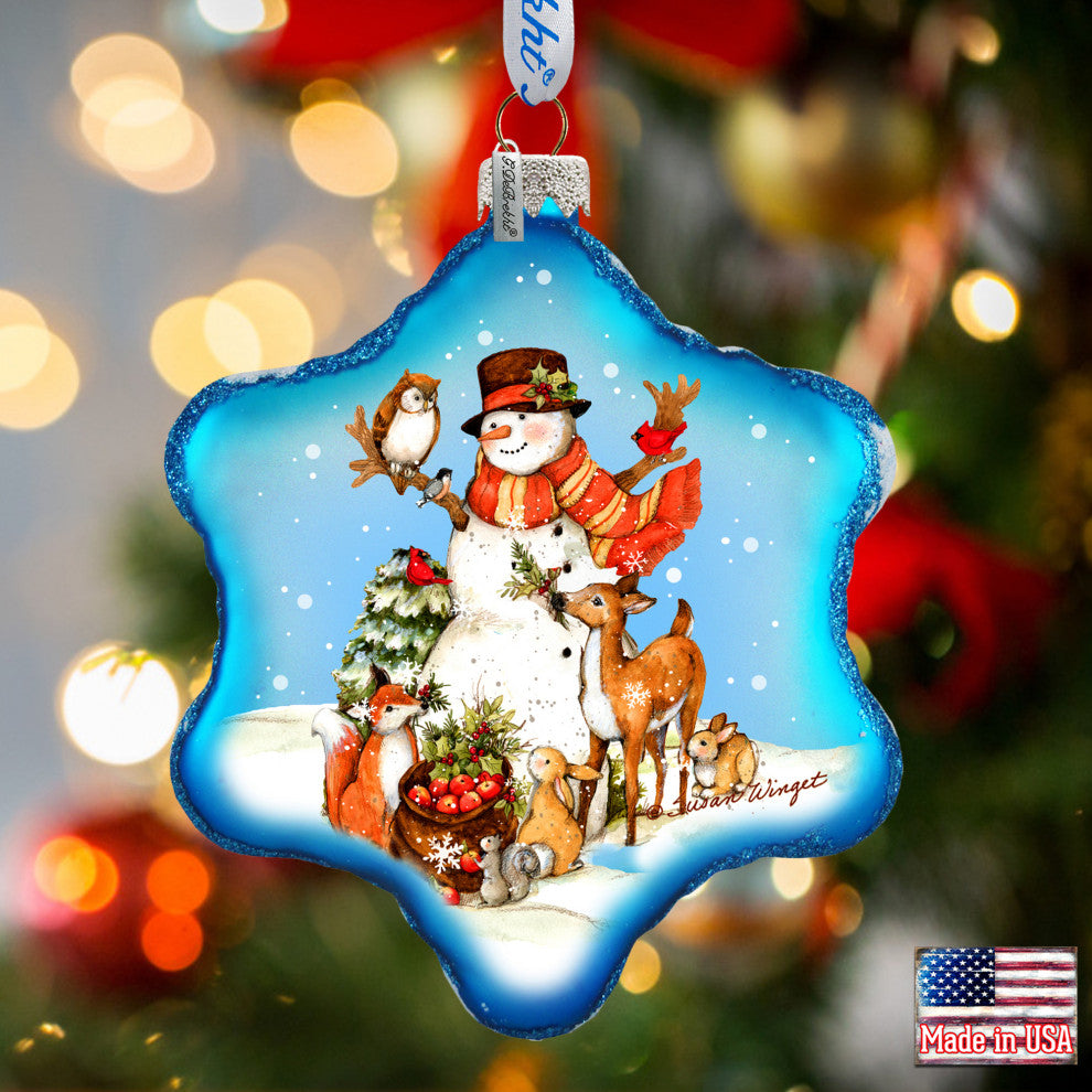 Night Forest Snowman Glass Ornament