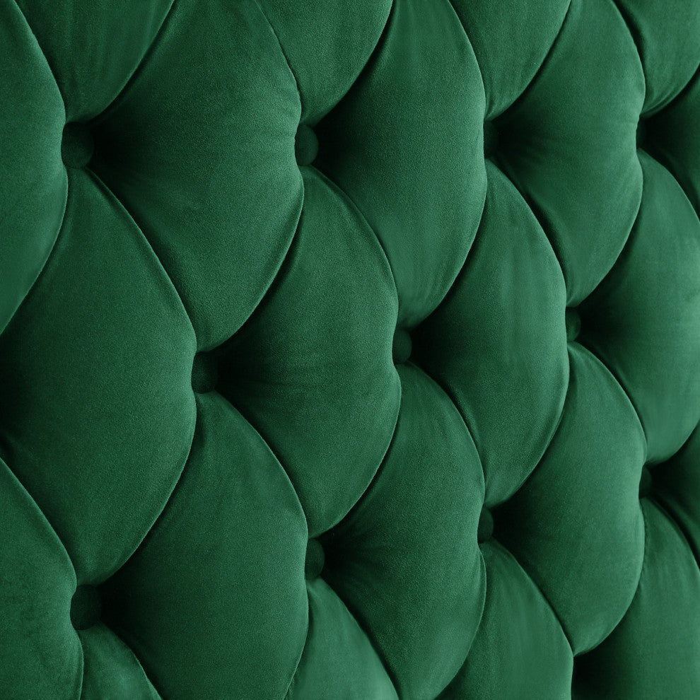 Jeannie Velvet Tufted With Nailhead Trim Sectional, Hunter Green, Right Facing