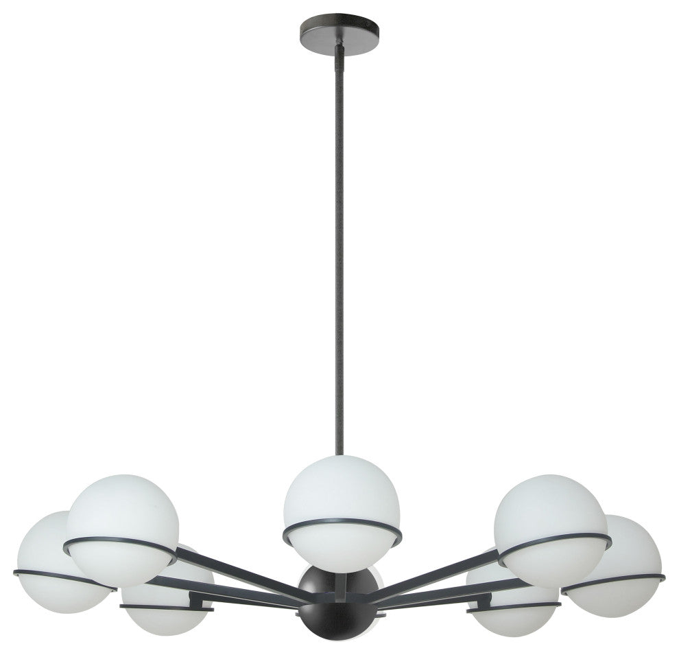 Matte Black Modern Chandelier With White Glass