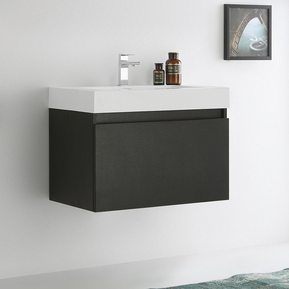 Fresca Mezzo 30" Black Wall Hung Cabinet With Integrated Sink