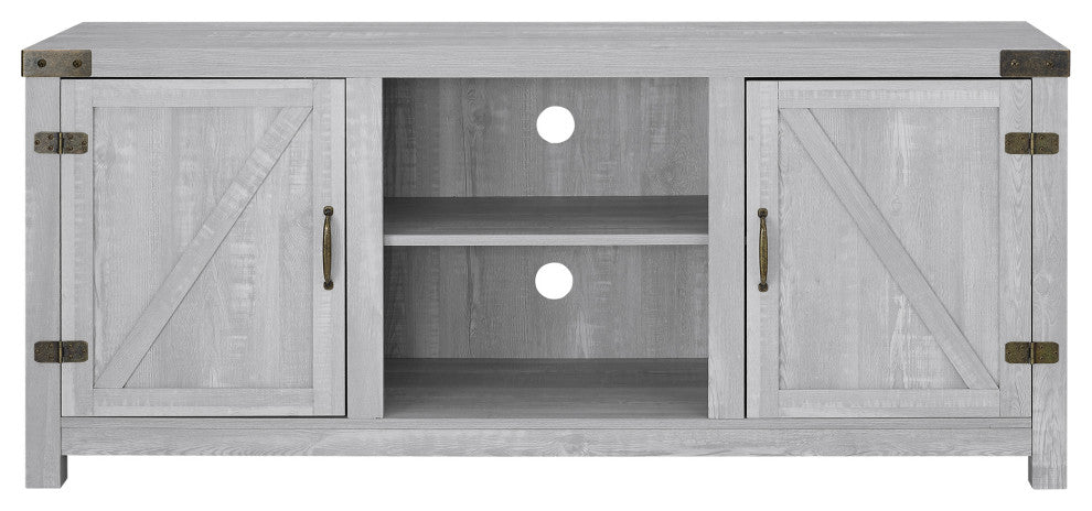 58" Farmhouse TV Stand With Barn Door Side Doors, Stone Gray