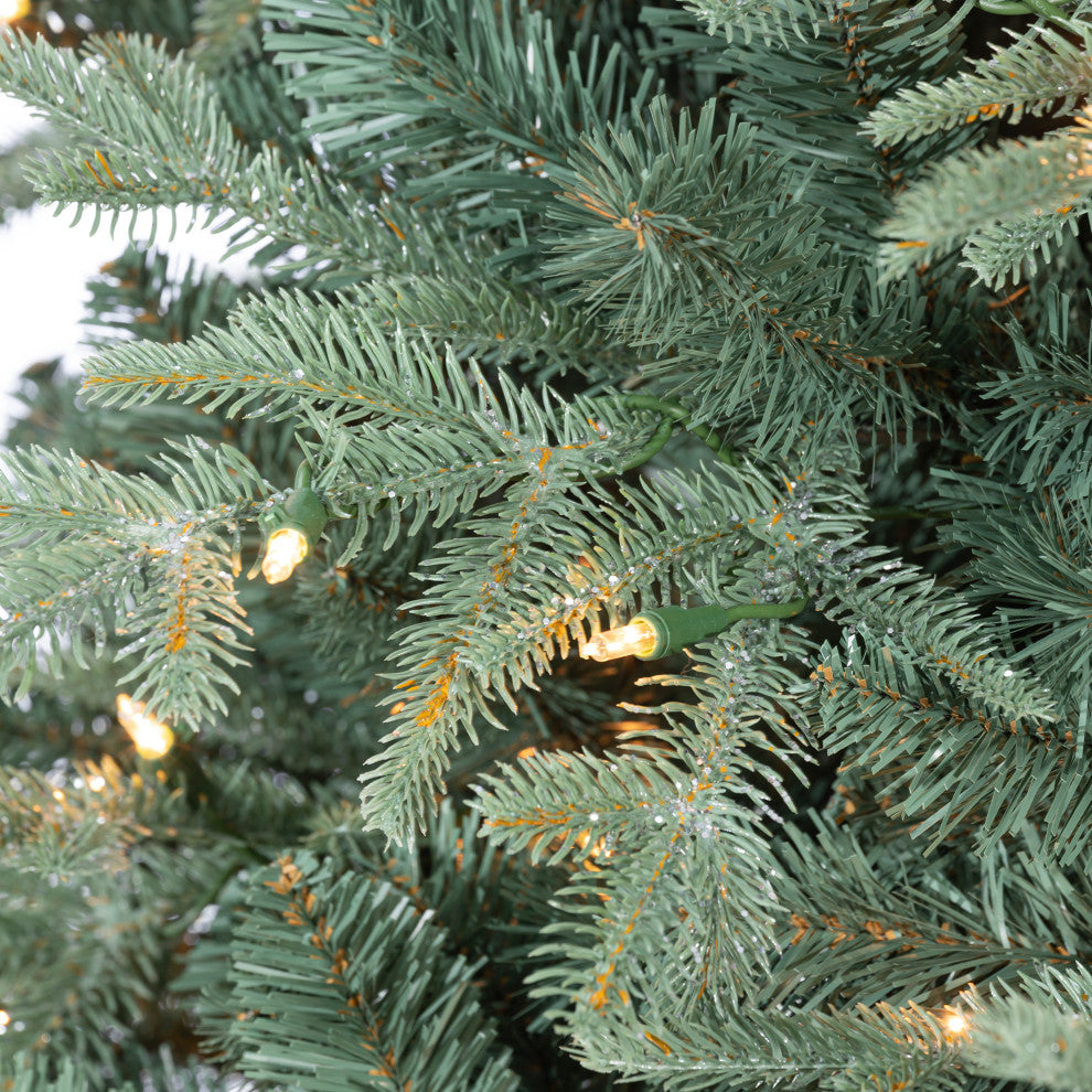 7.5' Natural Cut Blue Spruce With 2931 tips and 500 Warm White LED lights