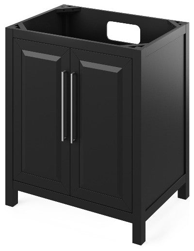 Cade Transitional 30" Black Bathroom Vanity, Steel Grey Cultured Marble Vanity T
