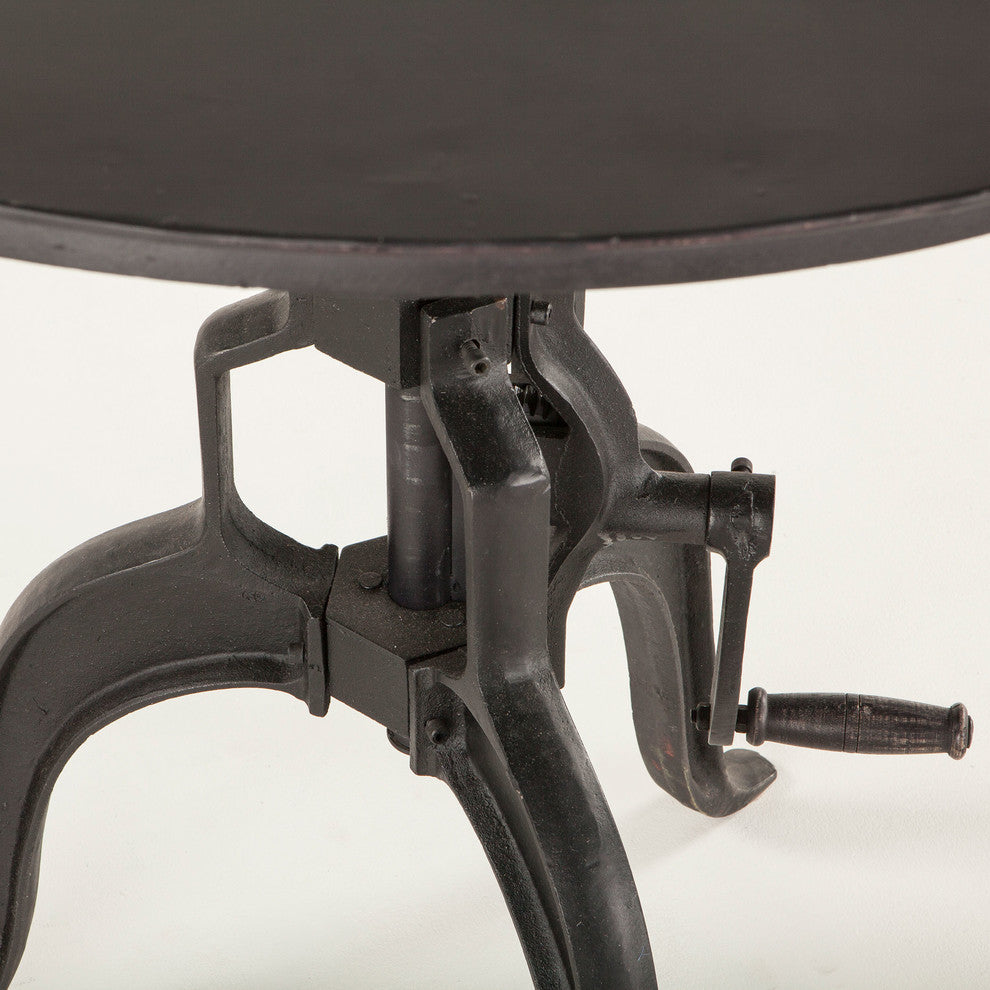 Artezia 30-Inch Adjustable Crank Iron Side Table with Matte Black Finish
