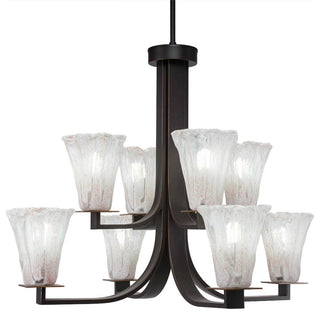 Apollo 8-Light Chandelier, Dark Granite/Fluted Italian Ice