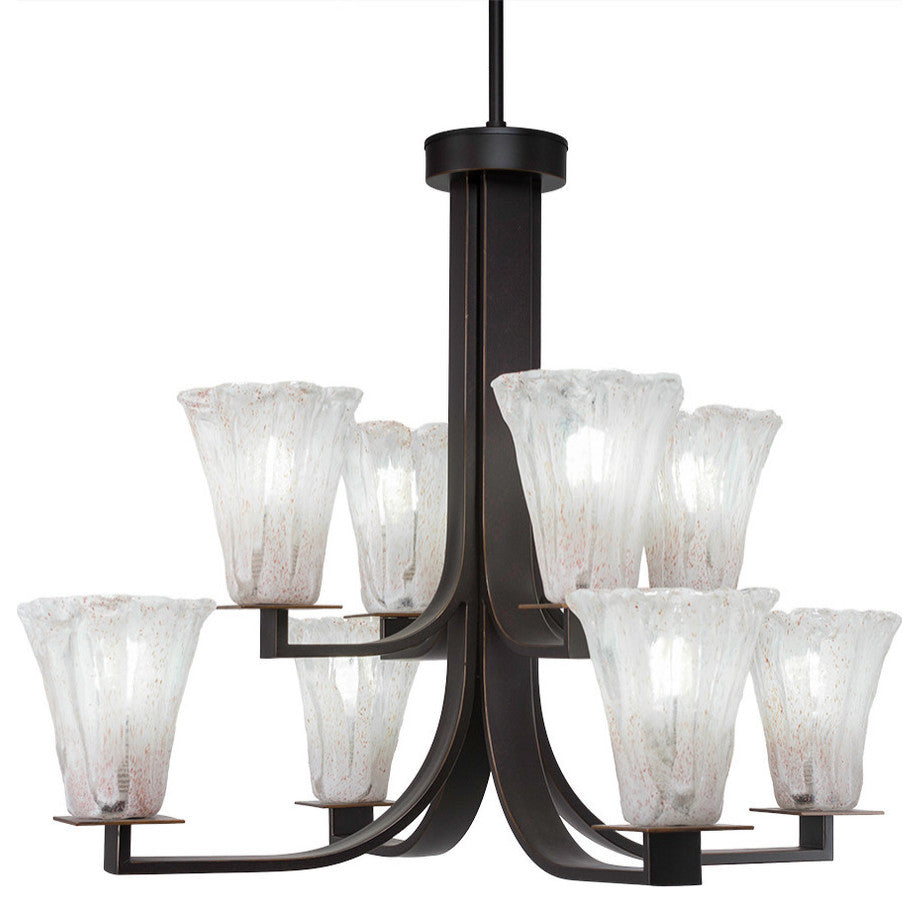 Apollo 8-Light Chandelier, Dark Granite/Fluted Italian Ice