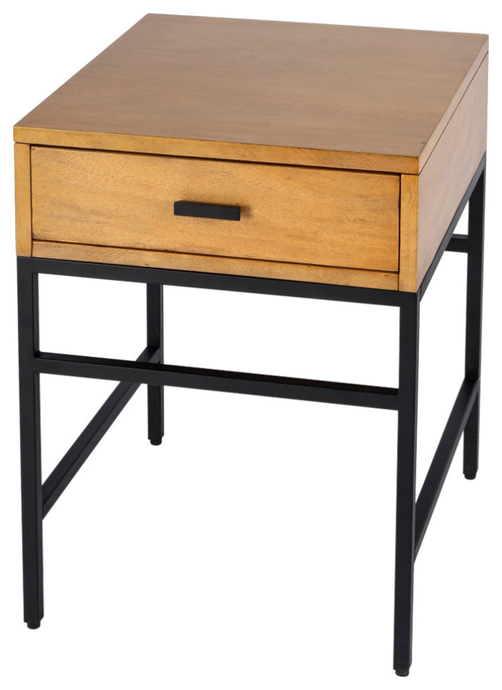 Hans 1 Drawer Wood and Iron End Table