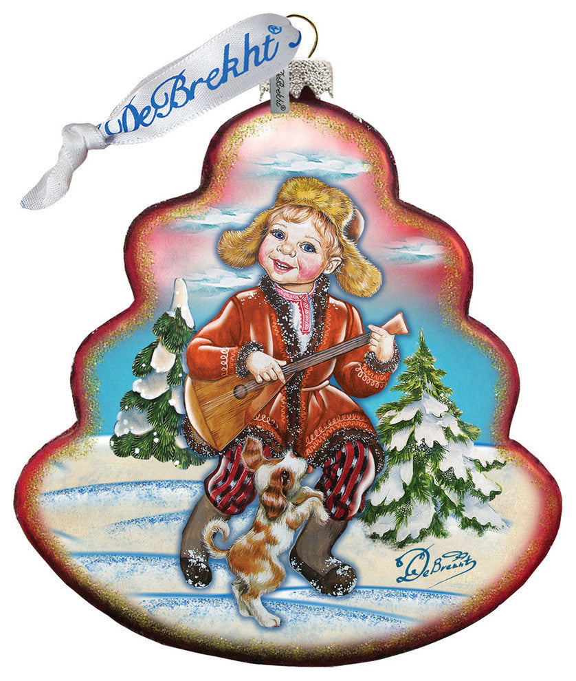 Hand Painted Dancing Boy Tree Glass Scenic Ornament