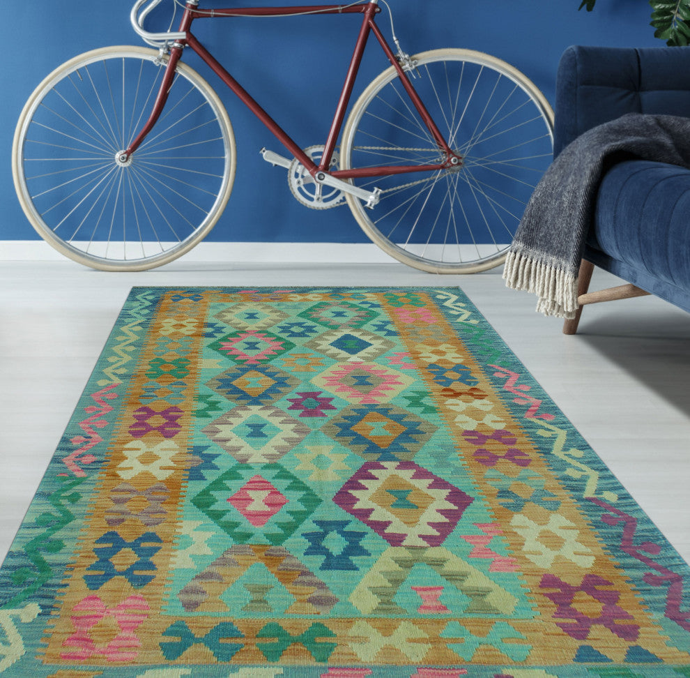 Sun Faded Kilim Behnam Light Blue/Gold Rug, 4'2x6'0