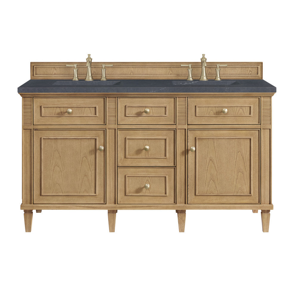 Lorelai 60" Double Vanity, Light Natural Oak, 3 CM Charcoal Soapstone Top