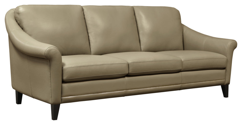 Sienna Genuine Leather Midcentury Modern Sofa, Beige