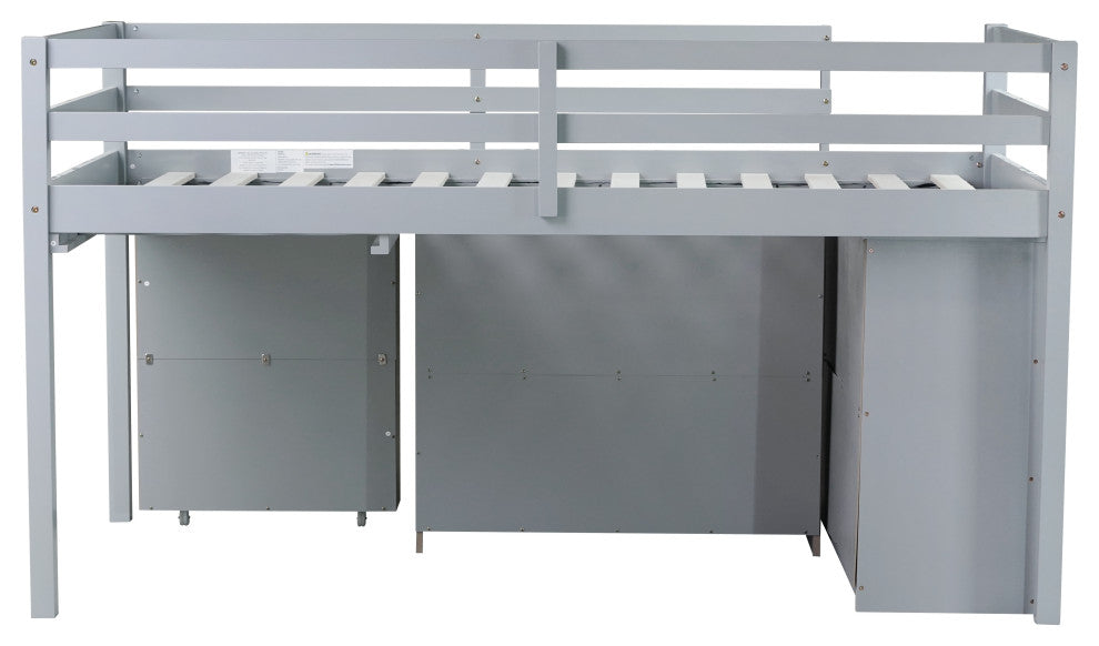 GDF Studio Wood Twin Loft Bed With Flexible Storage & Safety Guardrail, Gray