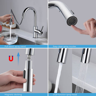 Luxe Single Handle Pull Down Kitchen & Bar Faucet, Chrome