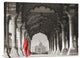 Woman in traditional Sari walking towards Taj Mahal (BW), 32"x24"