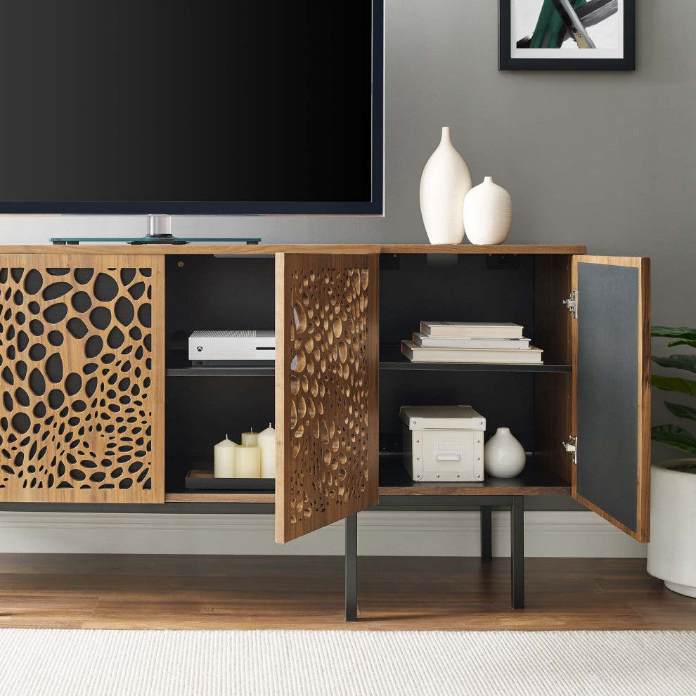 Console Entry Table Sideboard, Rectangular, Wood, Metal, Brown Walnut, Modern