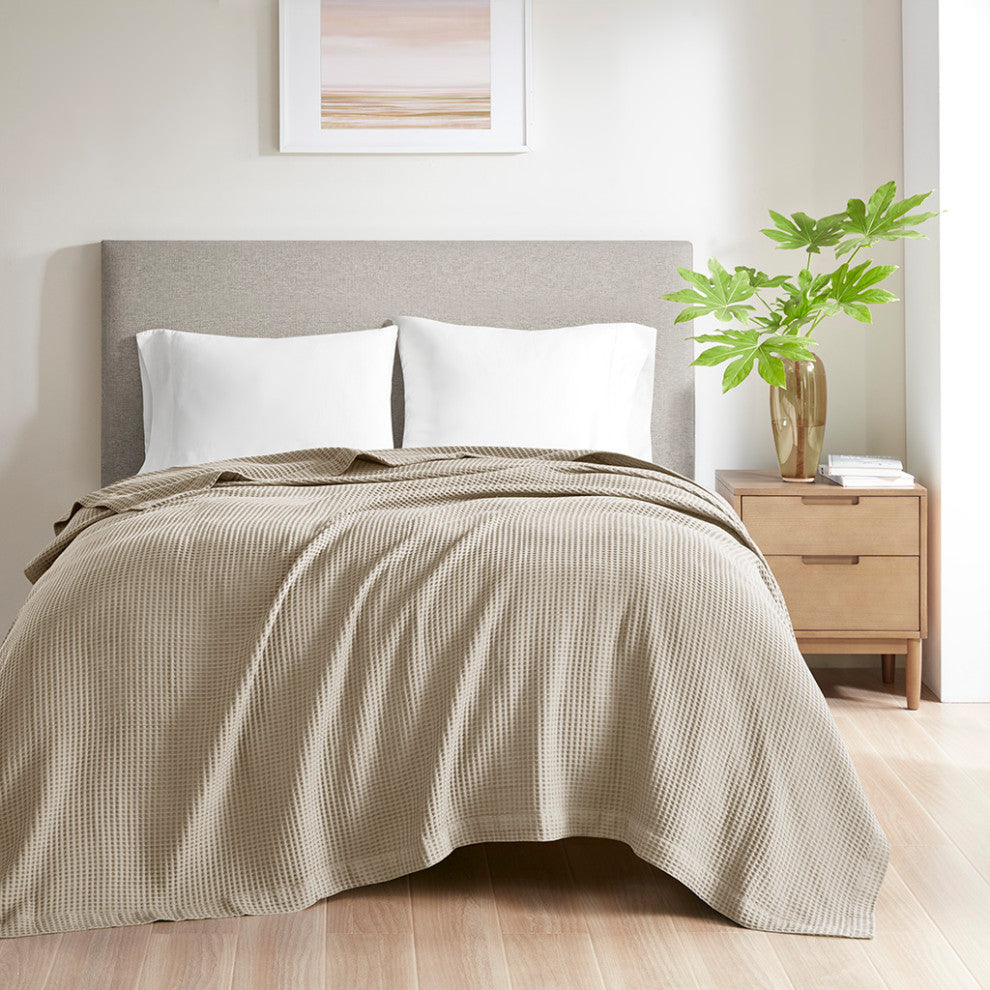 Beautyrest Cotton Waffle Weave Bedding Blanket, Khaki