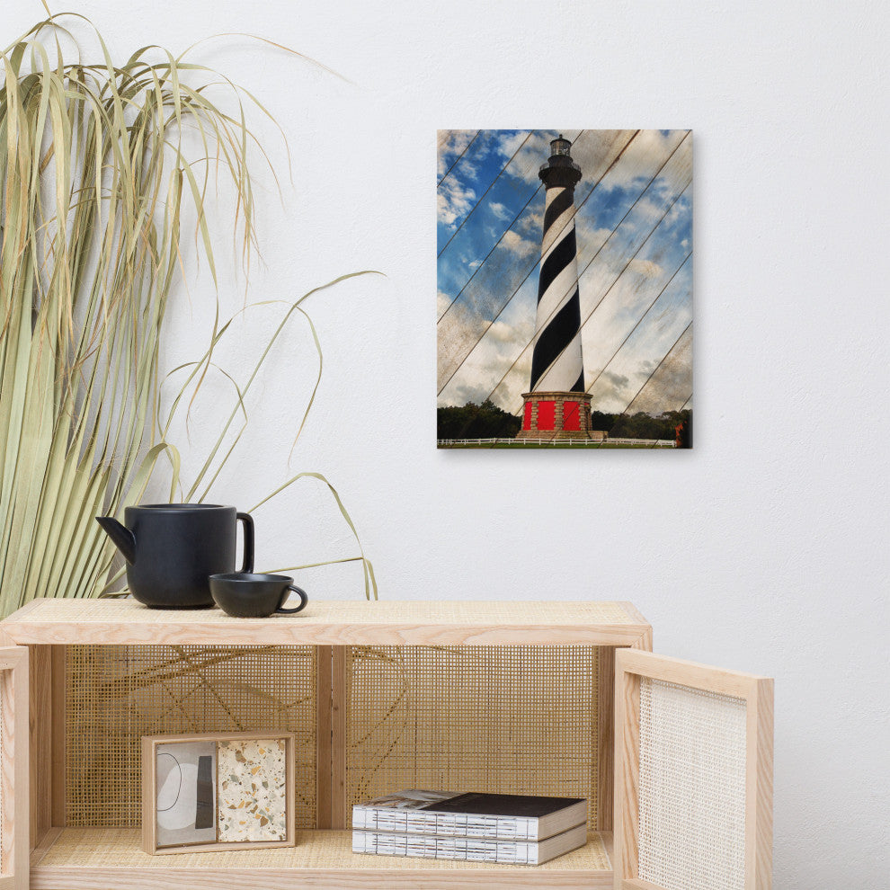 Cape Hatteras Lighthouse Landscape Photo Faux Wood Panels Canvas Prints, 16" X 20"