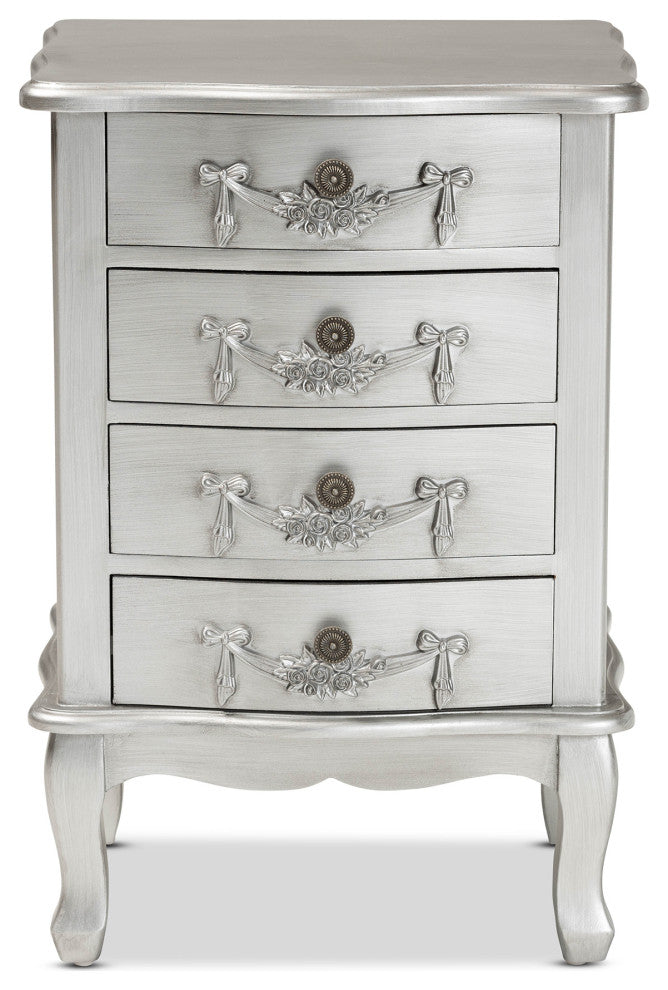 Callen Classic and Traditional Brushed Silver Finished Wood 4-Drawer Nightstand
