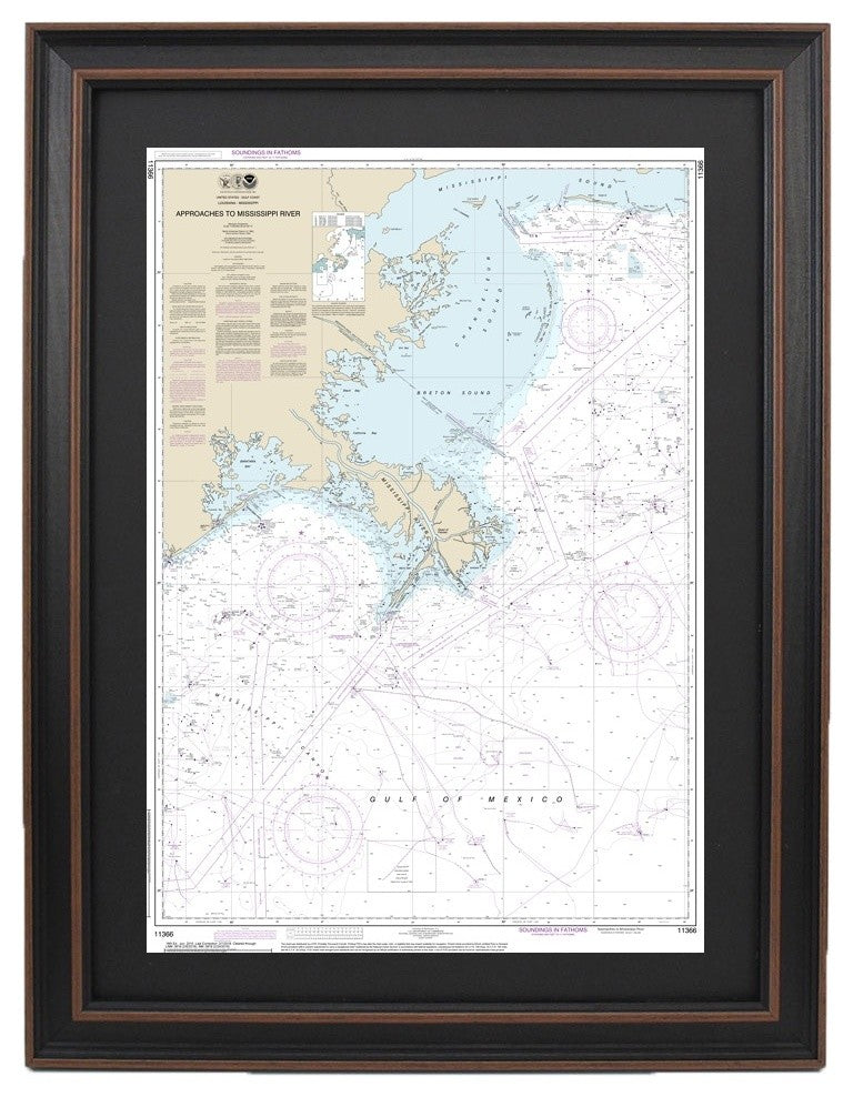 Nautical Chart, Approaches to Mississippi River, Poster Framed