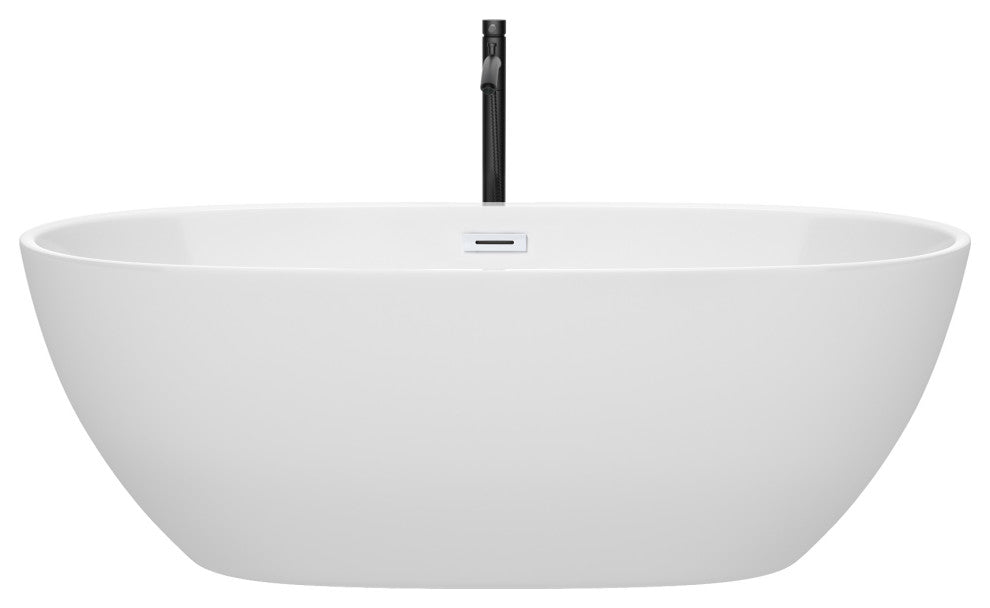 Juno Freestanding Bathtub, Shiny White Trim, 67", Faucet in Matte Black
