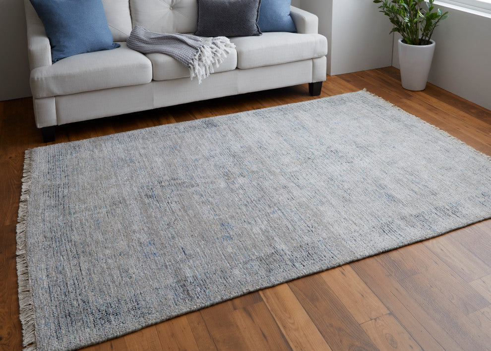 Weave & Wander Ramey Space Dyed Wool Rug, Gray/Blue, 9'x12'