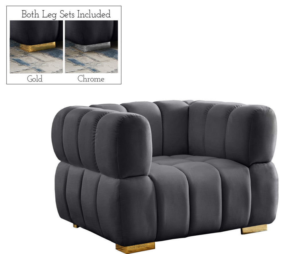 Gwen Velvet Upholstered Chair, Gray, Chair