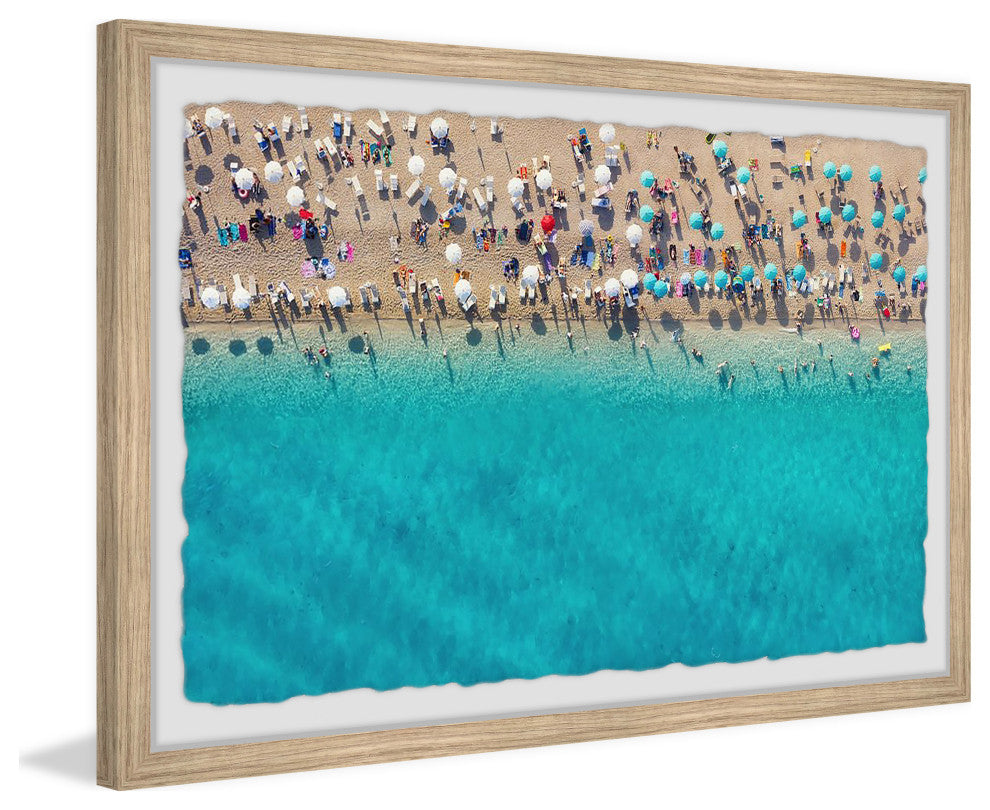 "Umbrellas by the Sea" Framed Painting Print, 12x8
