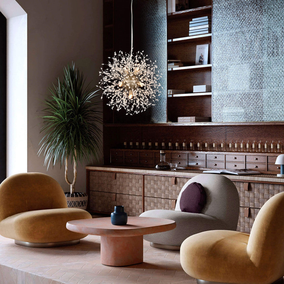 Liria 8-Light Brushed Silver-ish Champagne Beads Firework Chandelier